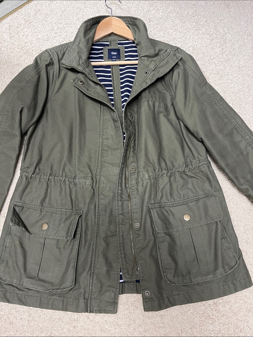 GAP Olive Green Utility Jacket with Striped Lining